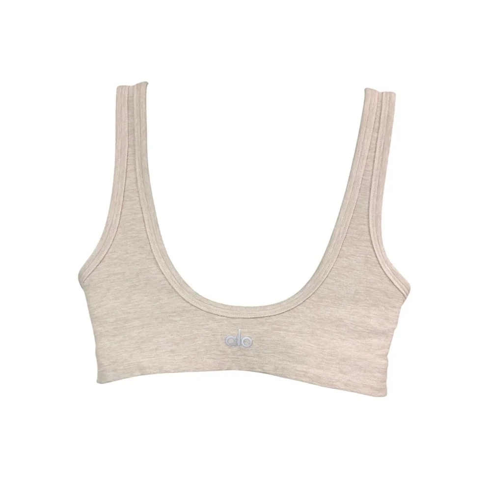 Alo Sport Bra Scoop Neck Yoga Workout Minimalist Earthy Performance Tan Womens S